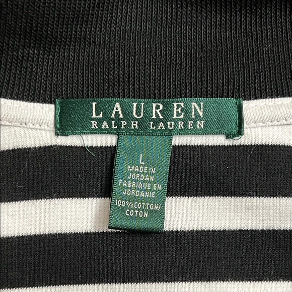 Lauren Ralph Lauren Striped Cardigan Sweater Silver Buttons Black Coastal Large - Picture 8 of 13